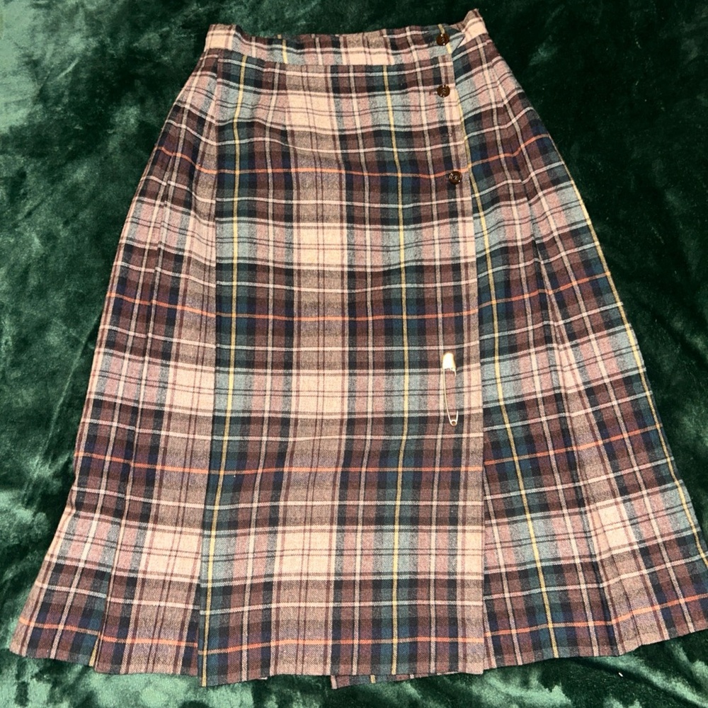 Vintage Classic Of Boston  Women’s Brown Plaid Kilt Wrap Midi  Skirt Sz 11